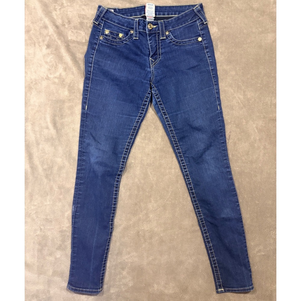 True Religion World Tour Skinny Jeans Dark Wash Gold Hardware Made in USA 29